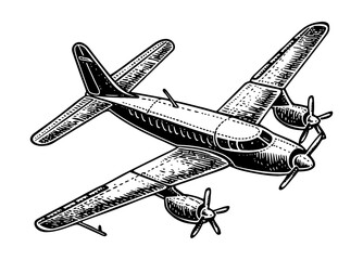retro plane engraving black and white outline