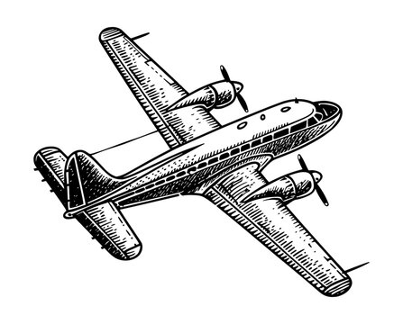 recommend clip art: retro plane engraving black and white outline