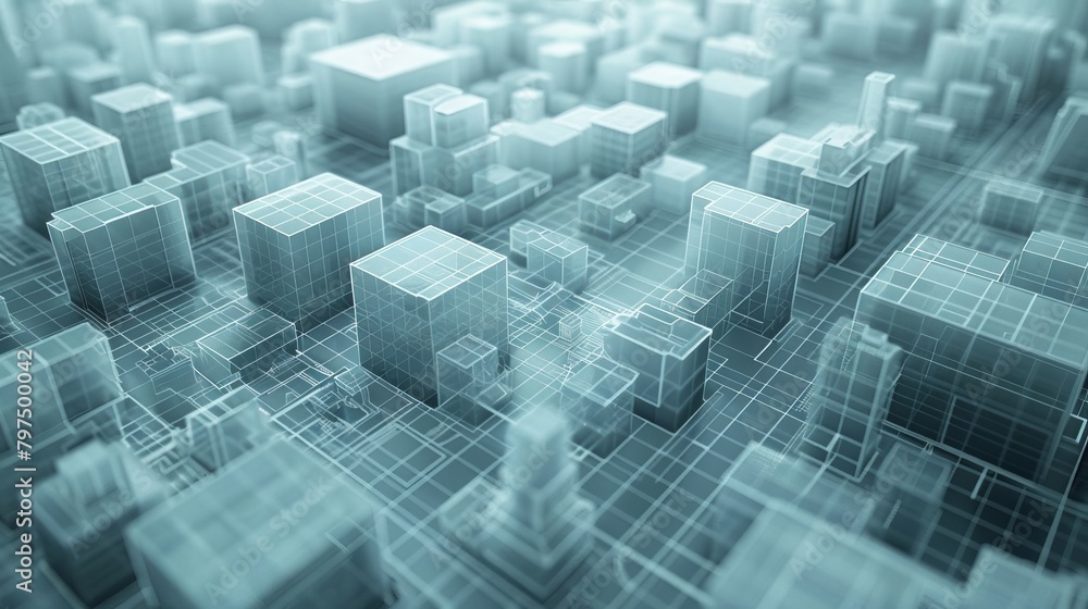 Poster grid structure: a 3d vector illustration of a city block with a grid layout