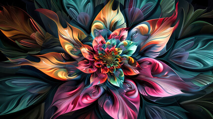 An intricate fantasy colorful flower