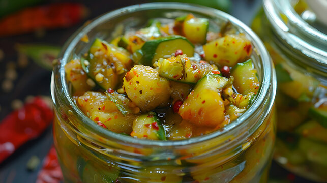 delicious spicy eggplant serving in glass jar,Aloo Palak sabzi or Spinach Potatoes curry served in a bowl. Popular Indian recipe,Spicy pickled herring fillets in oil in open glass jar on background