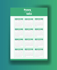 Simple calendar Layout for 2025 years on white background, Week starts from Sunday. vector template.