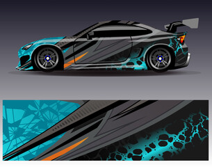 Fototapeta premium Car wrap design vector.Graphic abstract stripe racing background designs for vehicle, rally, race, adventure and car racing liverY