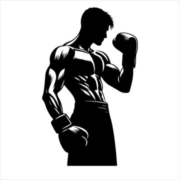 recommend clip art: boxer silhouettes. A boxer stands with pose vector silhouette