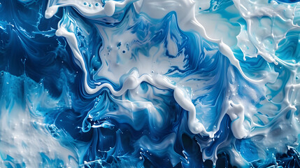 Abstract background of vivid blue and white color mixing with different tints creating uneven surface