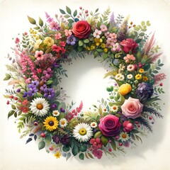 Obraz na płótnie Canvas Watercolor painting of a beautiful flowers wreath