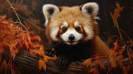 a curious and playful red panda in its natural habitat