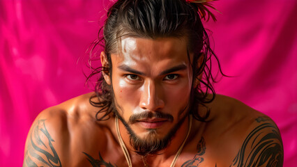 Authentic Aura Natural Hair in Muay Thai, Intrinsic Strength East Asian Muay Thai Style, True Grit Authentic Warrior Hairstyle, Genuine Warrior Natural Look of a Muay Thai Athlete