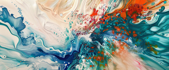 A whirlwind of ink and paint converges, painting a vivid abstract background that captivates the soul.