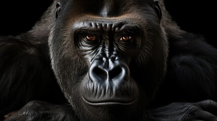 a wise and gentle gorilla, emphasizing its expressive eyes and powerful physique