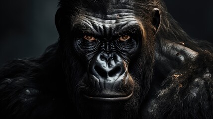 a portrait wise and gentle gorilla, emphasizing its expressive eyes and powerful physique
