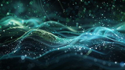 Flowing Data Streams: Abstract Digital Background in Vibrant Green and Blue