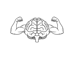 Brain shows biceps line art, brain power of intellect.