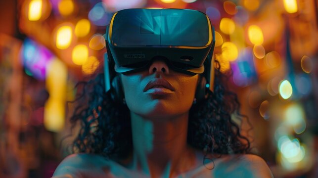 A person using a virtual reality headset for gaming and entertainment, diving into immersive worlds powered by cutting-edge tech.