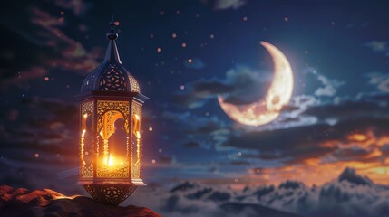 Eid mubarak and ramadan kareem greetings with islamic lantern