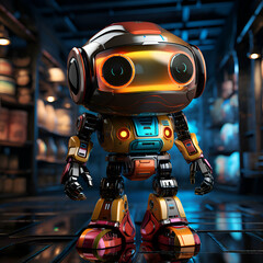 robot in the warehouse 3d illustration on a dark background - obrazy, fototapety, plakaty