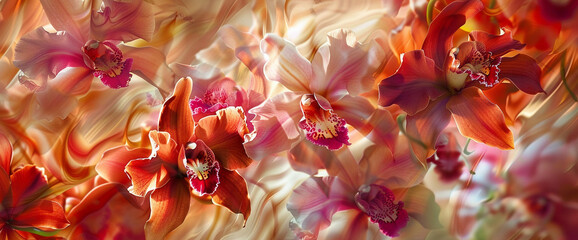 A tapestry of orchid blooms unfurls in a symphony of delicate petals, nature's brushstrokes of...