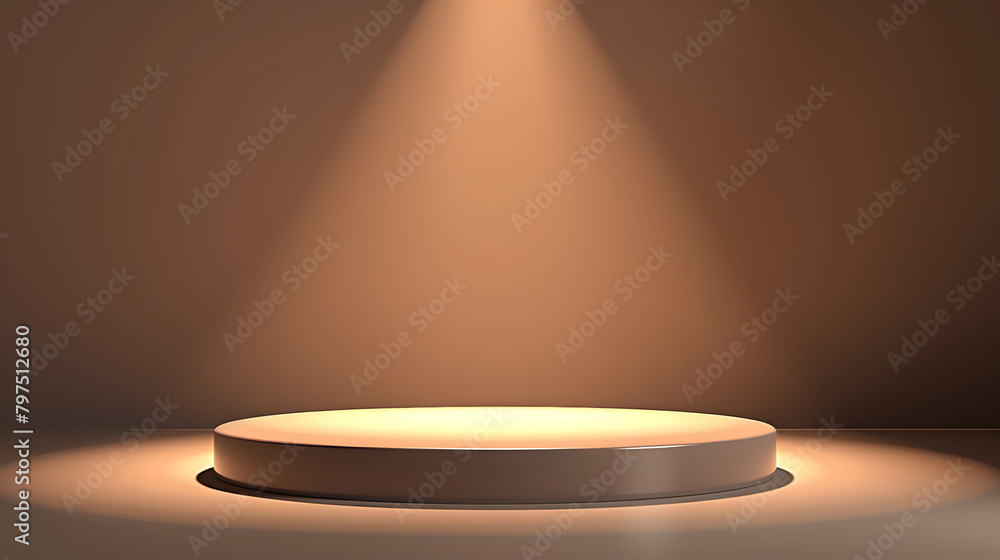 Poster a podium with a brown and grey gradient background. light coming from the right side of the stage. t