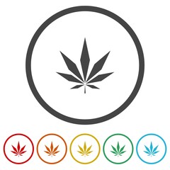  Cannabis leaf logo icon. Set icons in color circle buttons