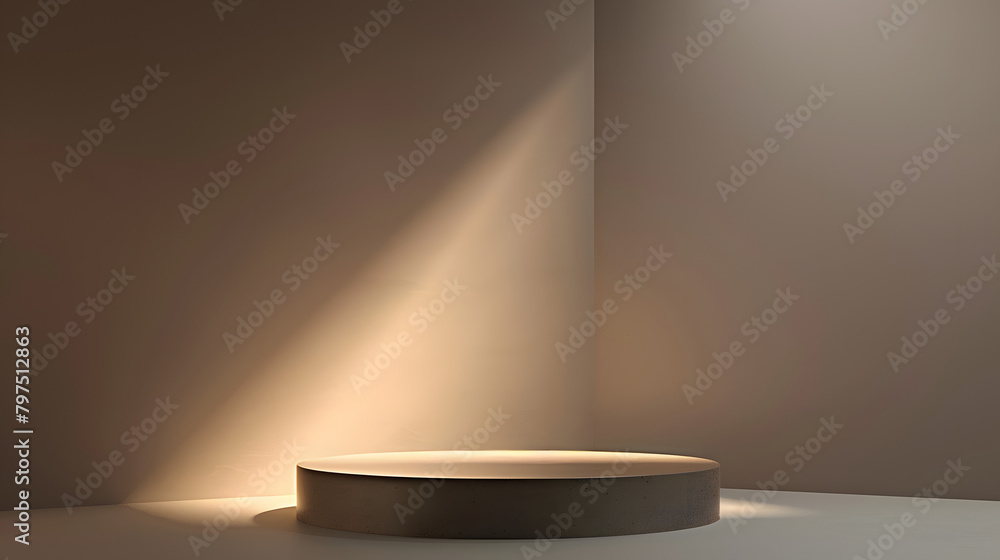 Poster a podium with a brown and grey gradient background. light coming from the right side of the stage. t
