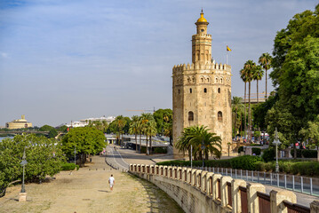 Naklejka premium The Torre del Oro tower, an emblematic monument next to the Guadalquivir river (Seville, Andalusia, Spain)