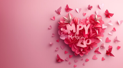 a pink background with pink paper flowers and hearts.

