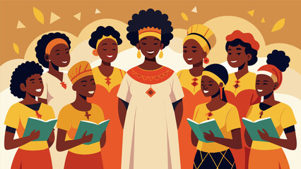 The choir dressed in traditional African attire adds a touch of cultural diversity to their performance as they sing songs of resilience and. Vector illustration