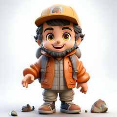 Obraz premium 3D Render of Cartoon Miner with hard hat and orange jacket standing