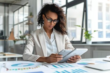 Black American woman business analyst talking on phone