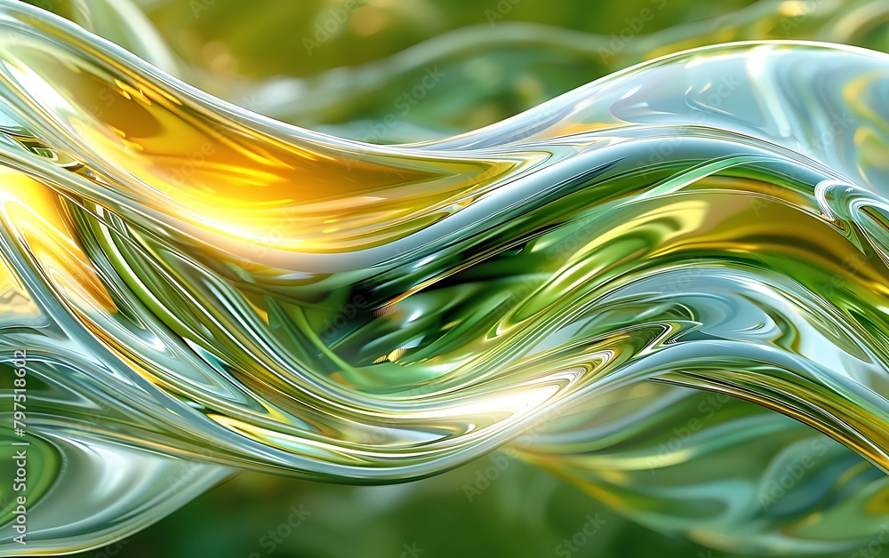 Poster abstract background with smooth lines in green and yellow colors for design