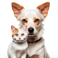 Portrait of a cat and a dog on a white background