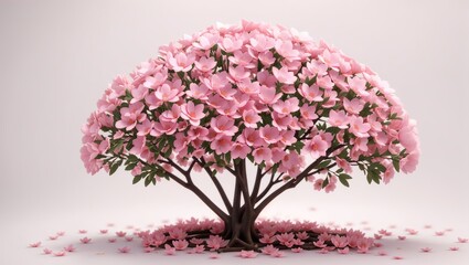 small tree covered in pink flowers on white background