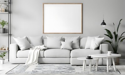  Mockup frame in black living room interior with retro decor, 3d render 