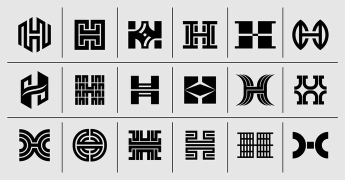 Collection of flat line letter H logo design