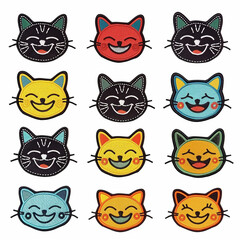 Icon smile cartoon cat logos, against pure white background.