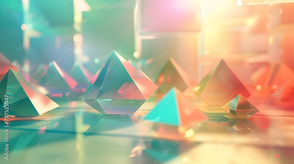 Poster ethereal geometric formations with soft rotating shadows