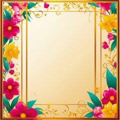 frame with flowers, vibrant poster promoting mothers day, blank copy space, golden border pattern template 