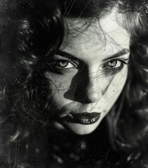 Haunted Photograph.  Generated Image.  A digital rendering of a beautiful woman with a haunted old photograph theme and mood.