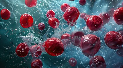 Fototapeta premium Detailed 3D rendering of red blood cells, symbolizing biomedical research and cellular biology