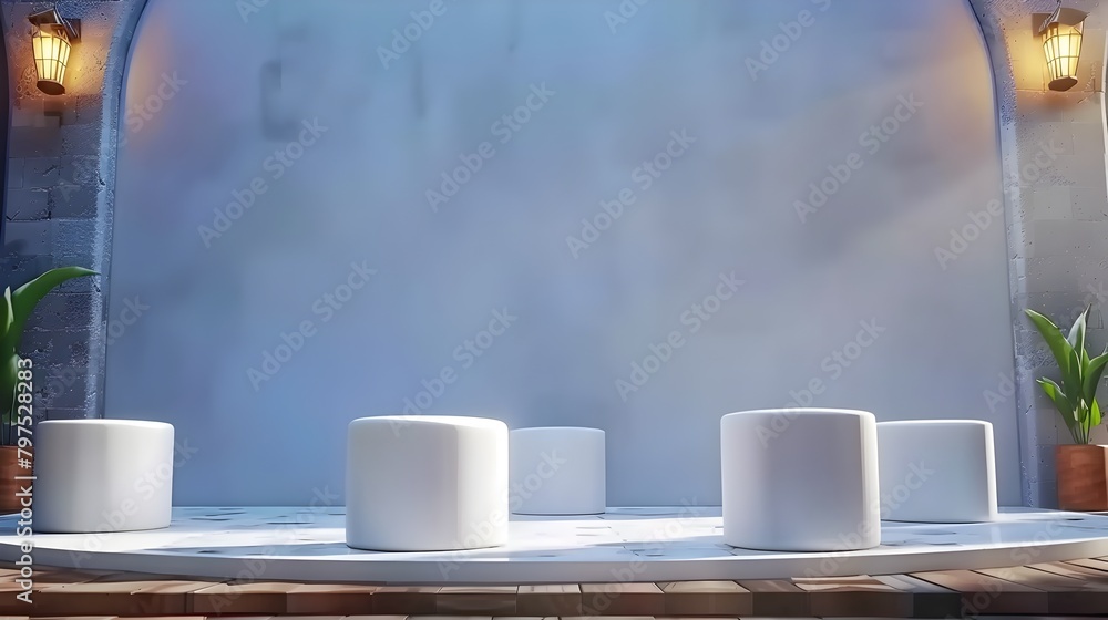 Aufkleber pastel color abstract room design minimalist geometric rendering of a yellow and white round cube po