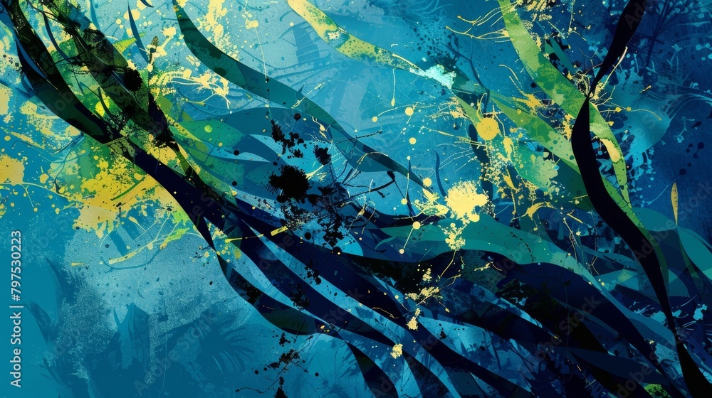 Poster A poster design featuring an abstract interpretation of seaweed and kelp overlays for a unique undersea effect..