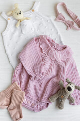 Set of pink clothes and accessories for newborn baby. - 797530205