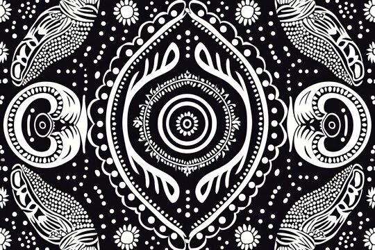 Black and White Aboriginal Tattoo Pattern: Indigenous Dot Paintings and Animal Track Symbols