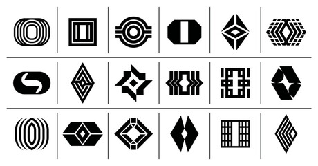 Set of abstract flat line letter O logo, number 0 design