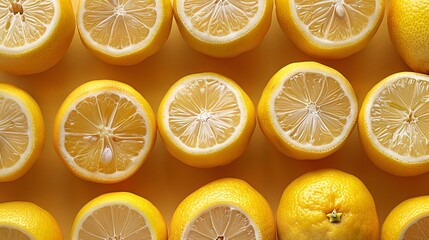 top view of lemons on yellow background