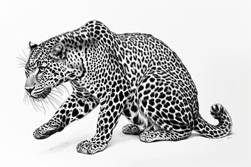 Leopard in Black and White: Crouching, High Contrast Illustration