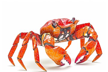 Vibrant Crab Scuttling in Oranges and Reds Digital Illustration on White Background - obrazy, fototapety, plakaty