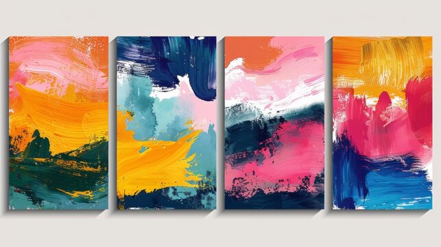 Postcard, Social Media Banner, Brochure Cover Design or Wall Decoration Background set of abstract hand painted art. Modern pattern.