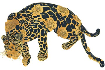 Golden and Black Leopard Digital Illustration in Prowling Position