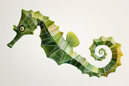 Graceful Green and Yellow Seahorse Digital Illustration